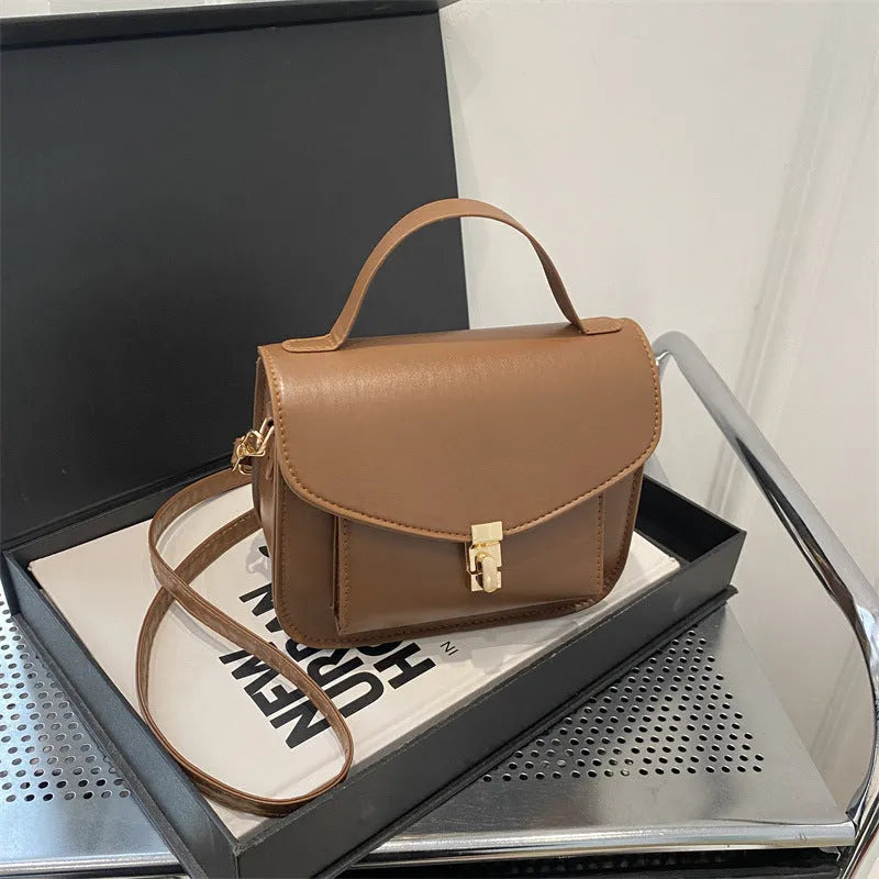 Retro style horizontal square shoulder messenger bag in PU material with crossbody strap