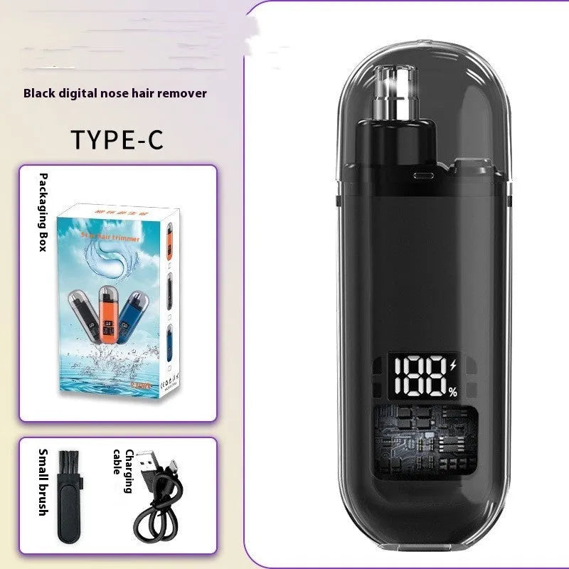 Rechargeable nose hair trimmer with digital display and removable stainless steel cutter head