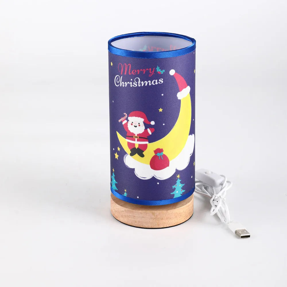 Santa Claus figure LED night light with bamboo lamp holder and USB plug.