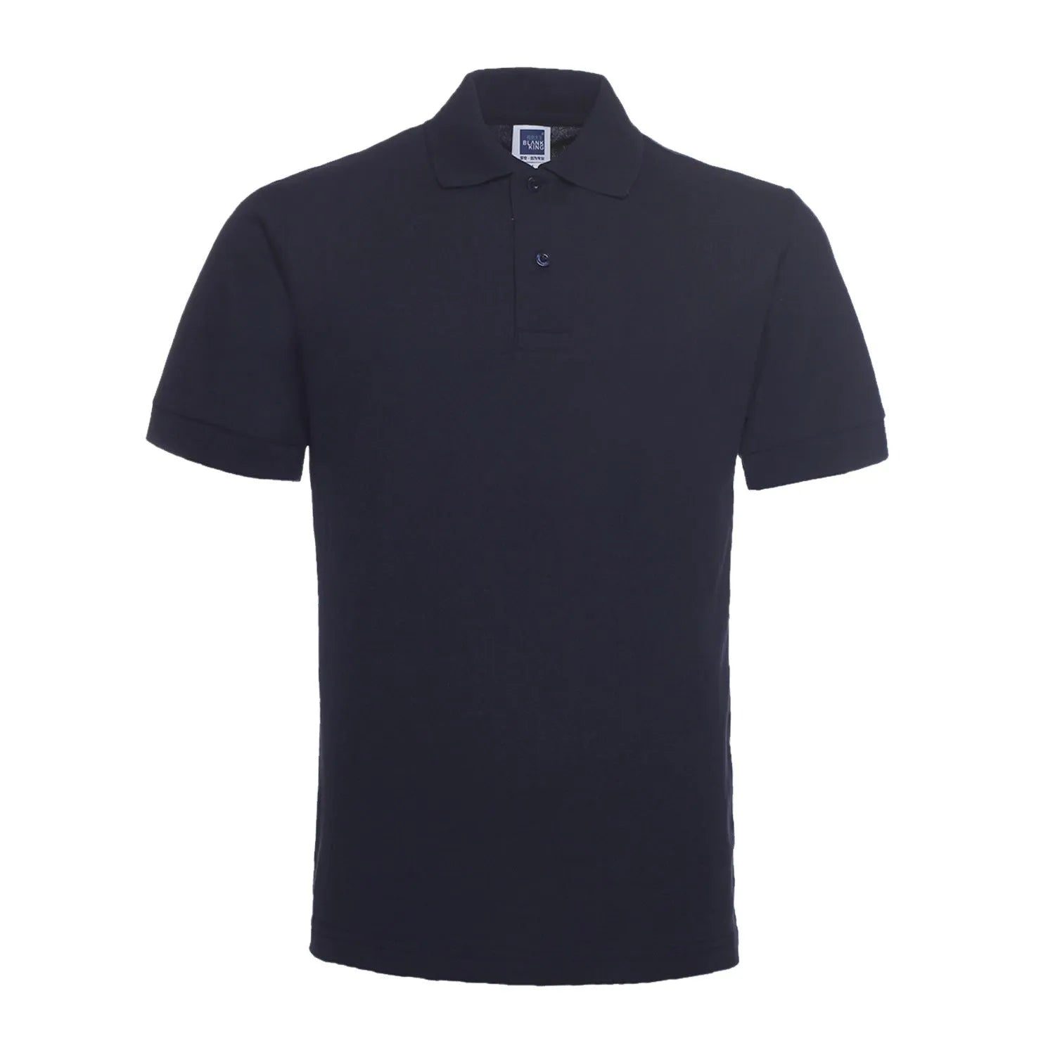 Man wearing a solid colour short sleeve polo shirt with a lapel collar in a loose fit.