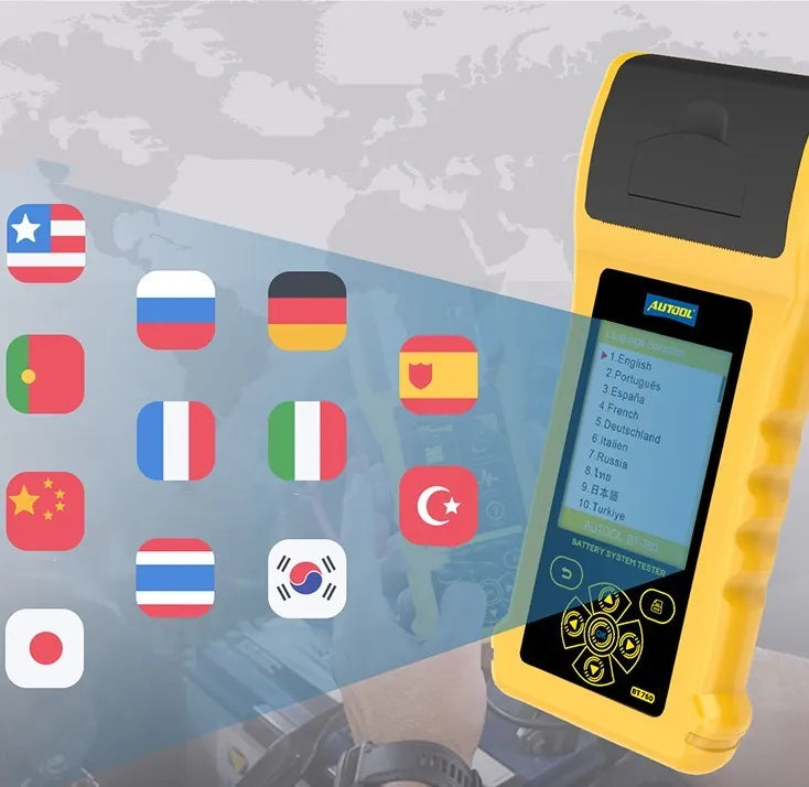 Autool BT760 vehicle battery tester with colour screen display and thermal printer for automotive diagnostics