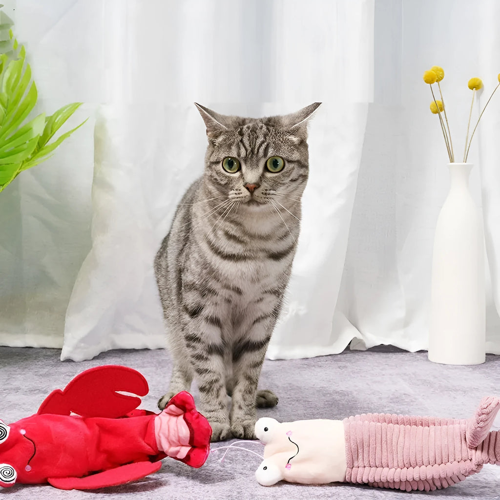 Intelligent start stop electric automatic cat toy plush in Lobster and Shrimp styles 24x19x6 cm