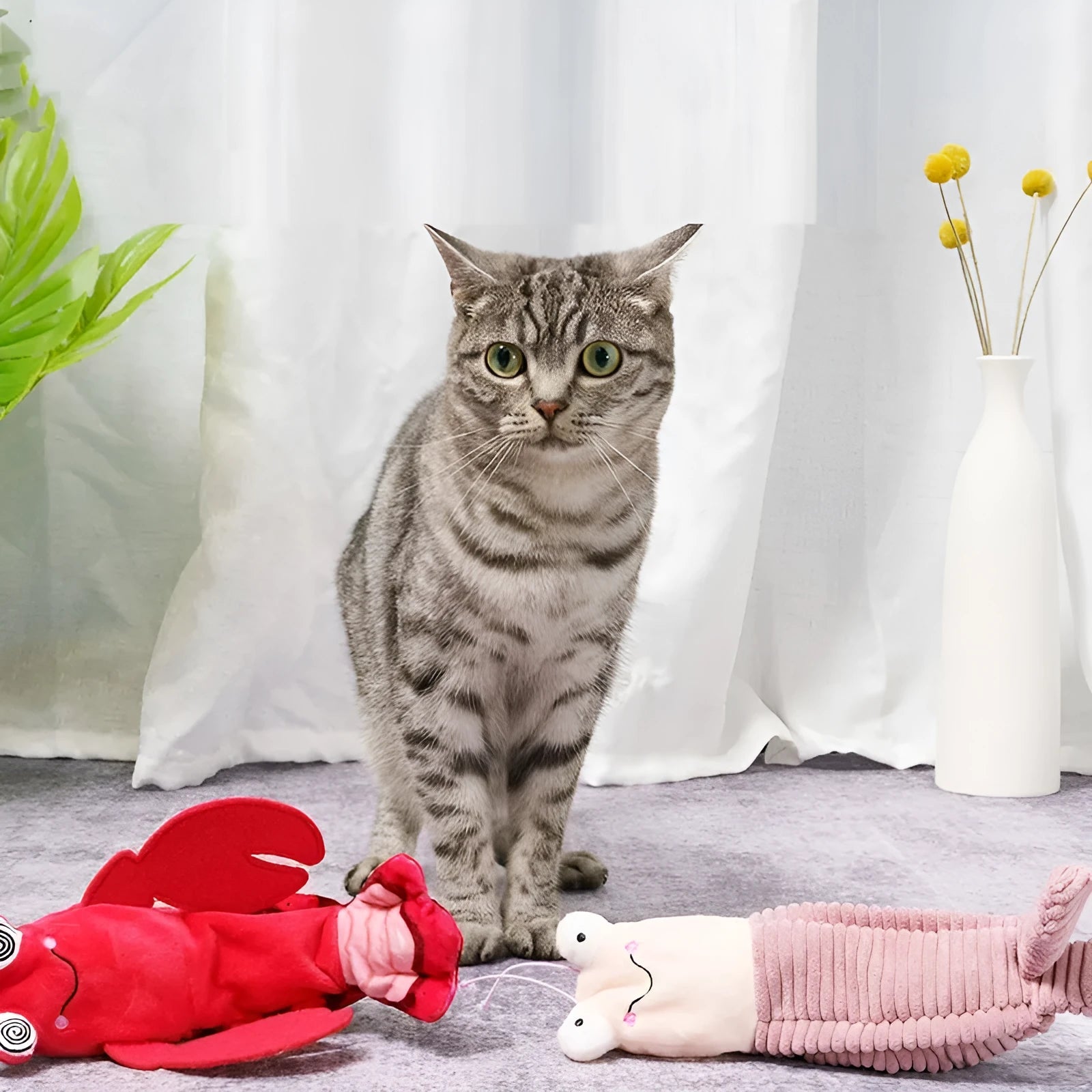 Intelligent start stop electric automatic cat toy plush in Lobster and Shrimp styles 24x19x6 cm