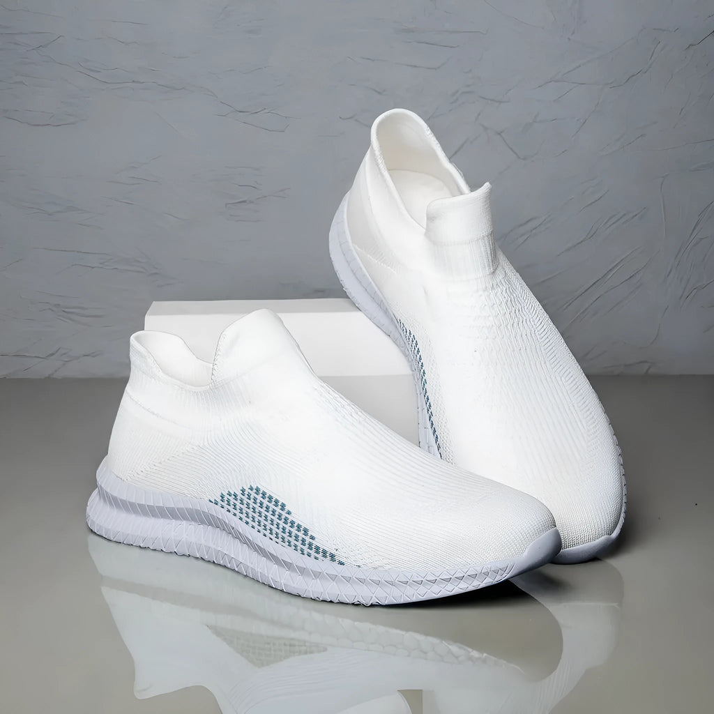 Popcorn flyknit fabric casual sneakers in black, blue, or white on a low-top flat sole.