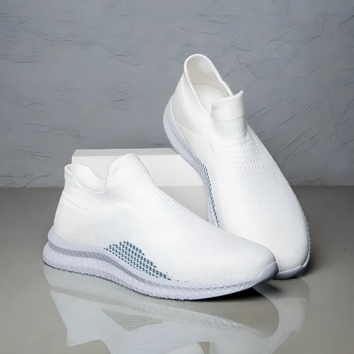 Popcorn flyknit fabric casual sneakers in black, blue, or white on a low-top flat sole.