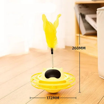 Pink automatic rotating cat toy with tumbler turntable design for self-play