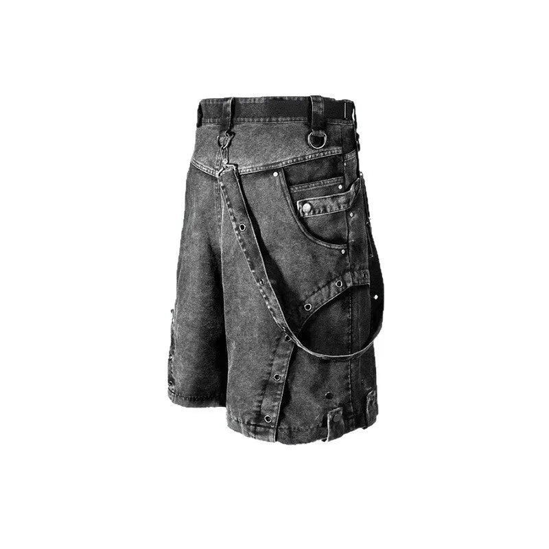 Retro high waist denim shorts loose washed style picture colour streetwear