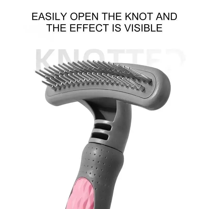 Pet grooming comb for cats and dogs with pink handle and stainless steel teeth