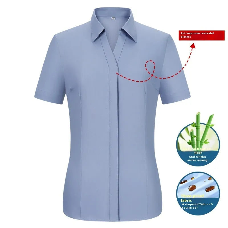Men's slim fit waterproof bamboo fibre dress shirt with square collar and long sleeves.