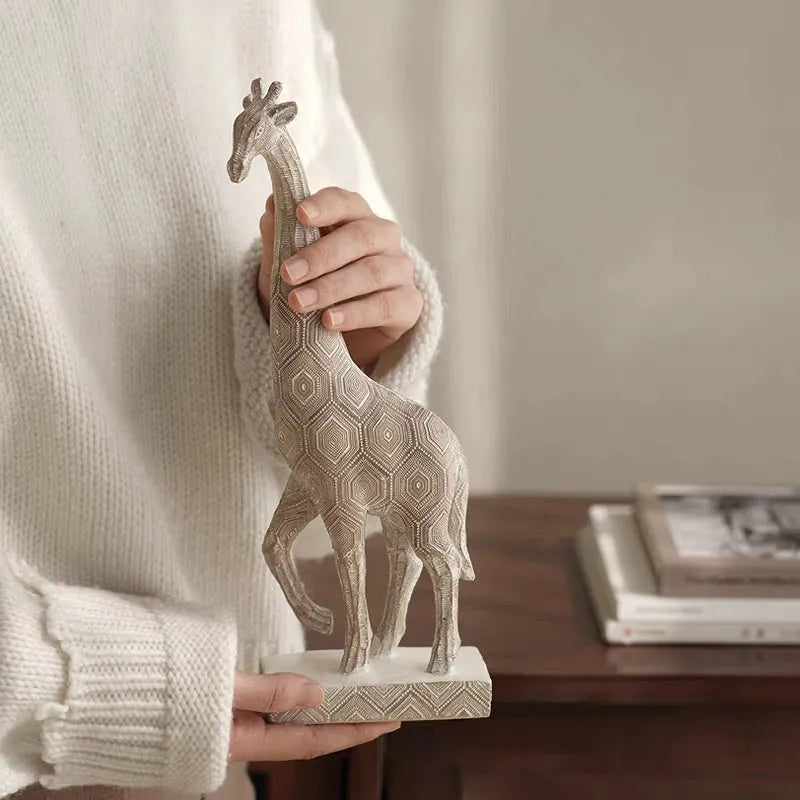 Wood colour European style resin giraffe decoration figurine on a surface