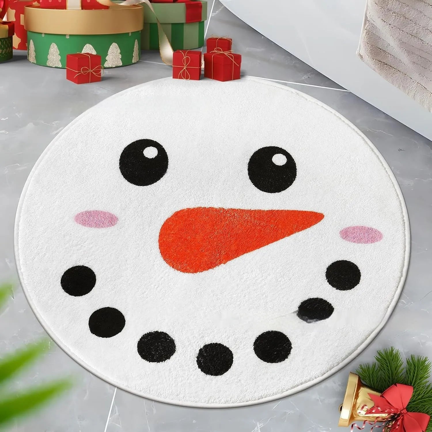 Christmas-themed polyester carpet with printed festive design in square format