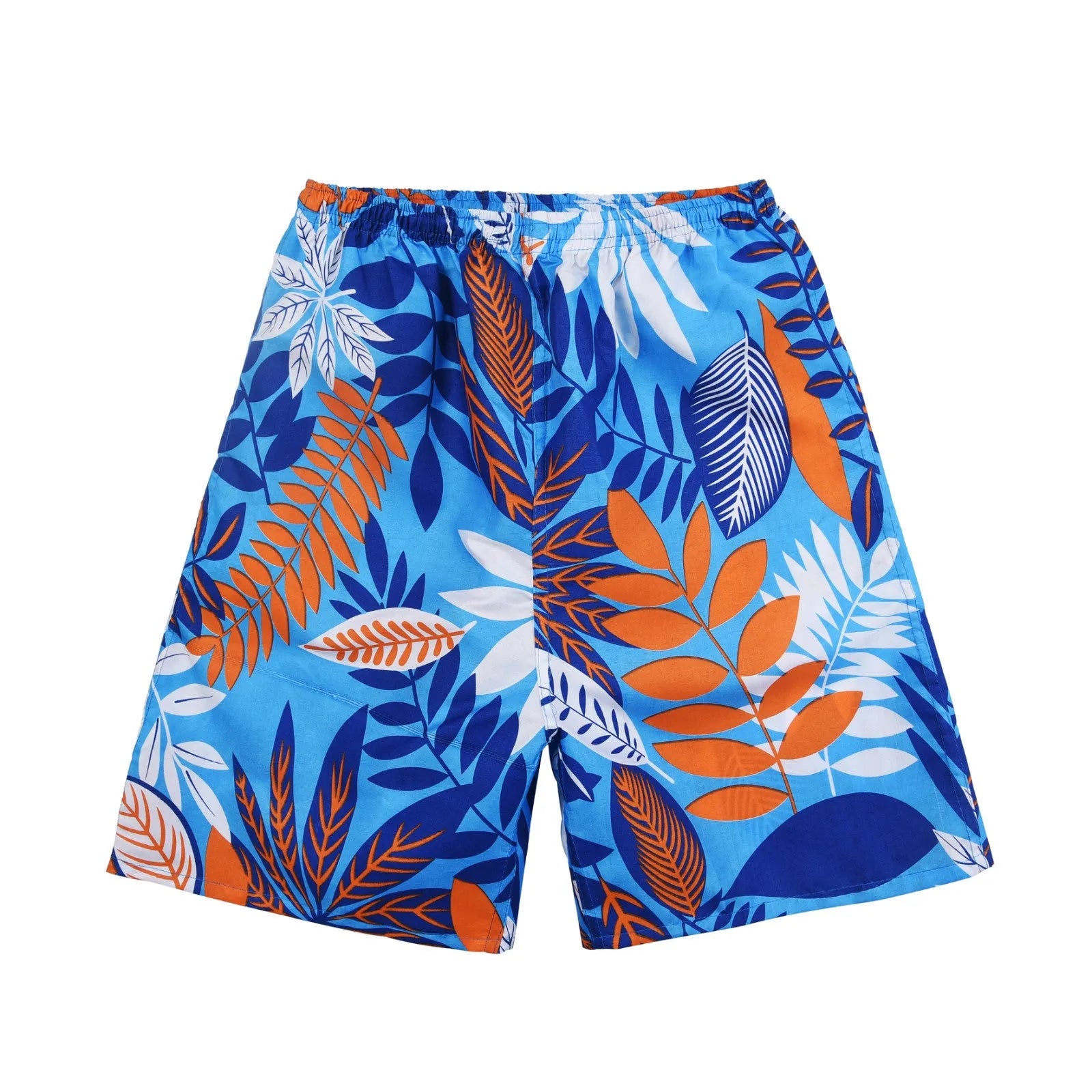Men's casual floral print five-point swimming trunks made from polyester fabric.