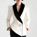 Women's beige irregular trench coat with golden edge pearl buttons and long sleeves