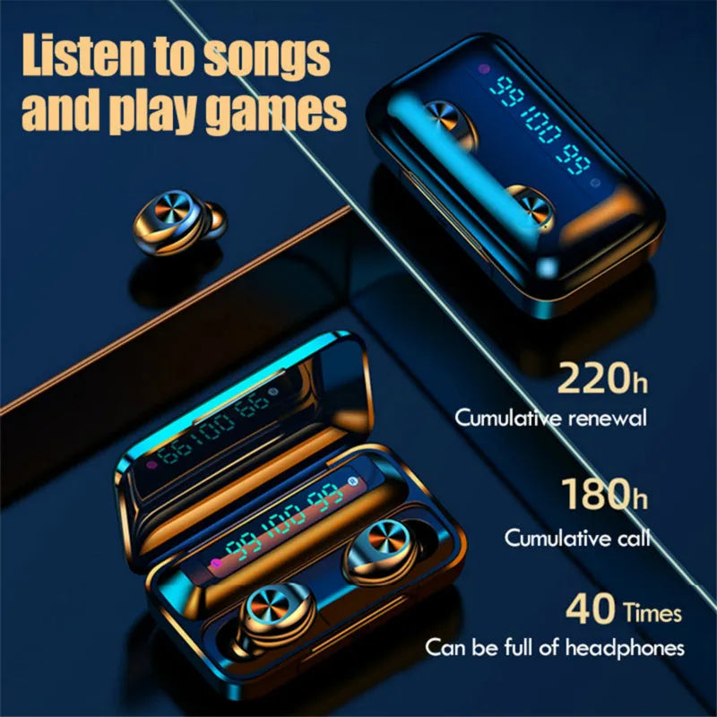 Black 9D stereo in-ear headphones with PC material and red blue button lighting