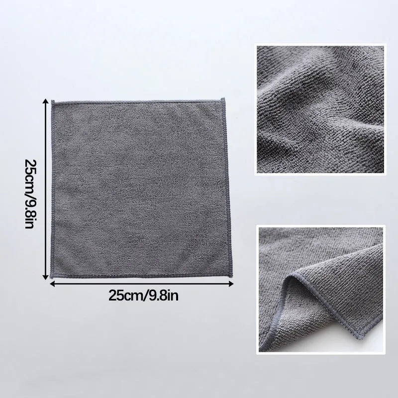 Grey 25x25cm square microfiber kitchen cleaning cloth for pots and bowls.