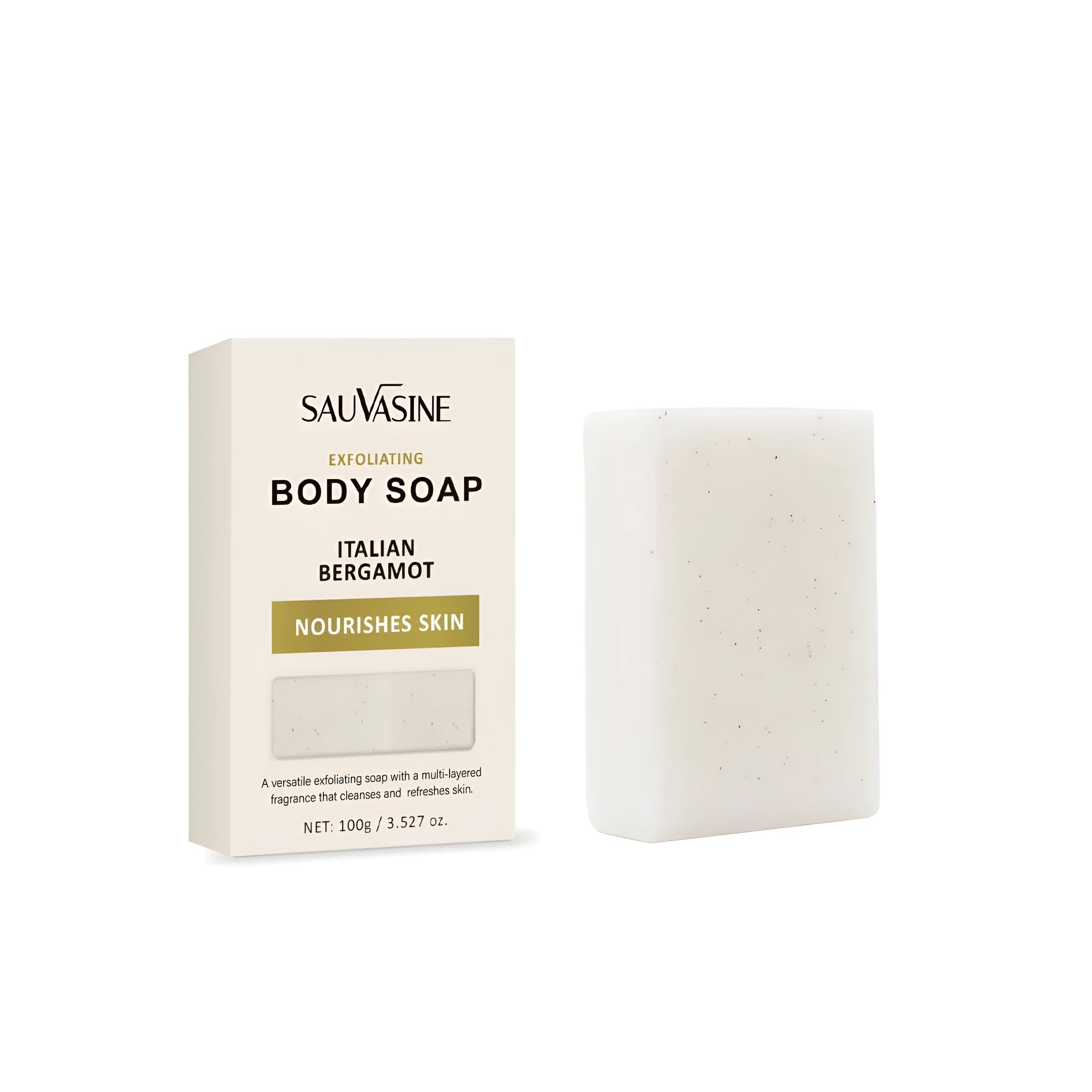 Exfoliating body soap bar for deep cleansing and moisturising with SWX-A386 classification