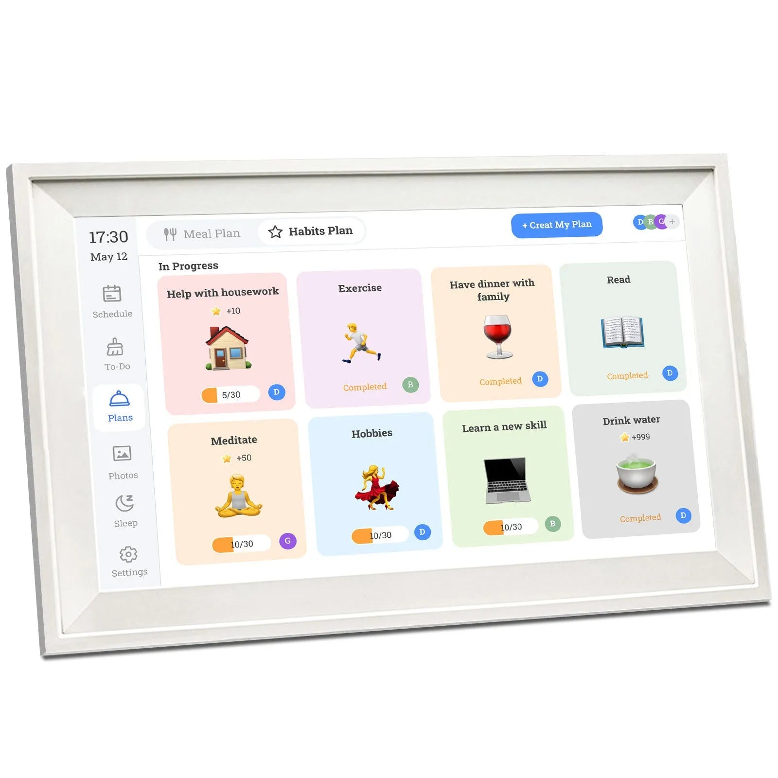 White 15.6 inch smart digital photo frame with Wi-Fi connectivity and mobile app control
