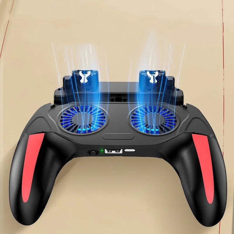 H10 mobile phone gaming controller showing touch screen interface and phone holder for 4.7 to 6.5 inch devices.