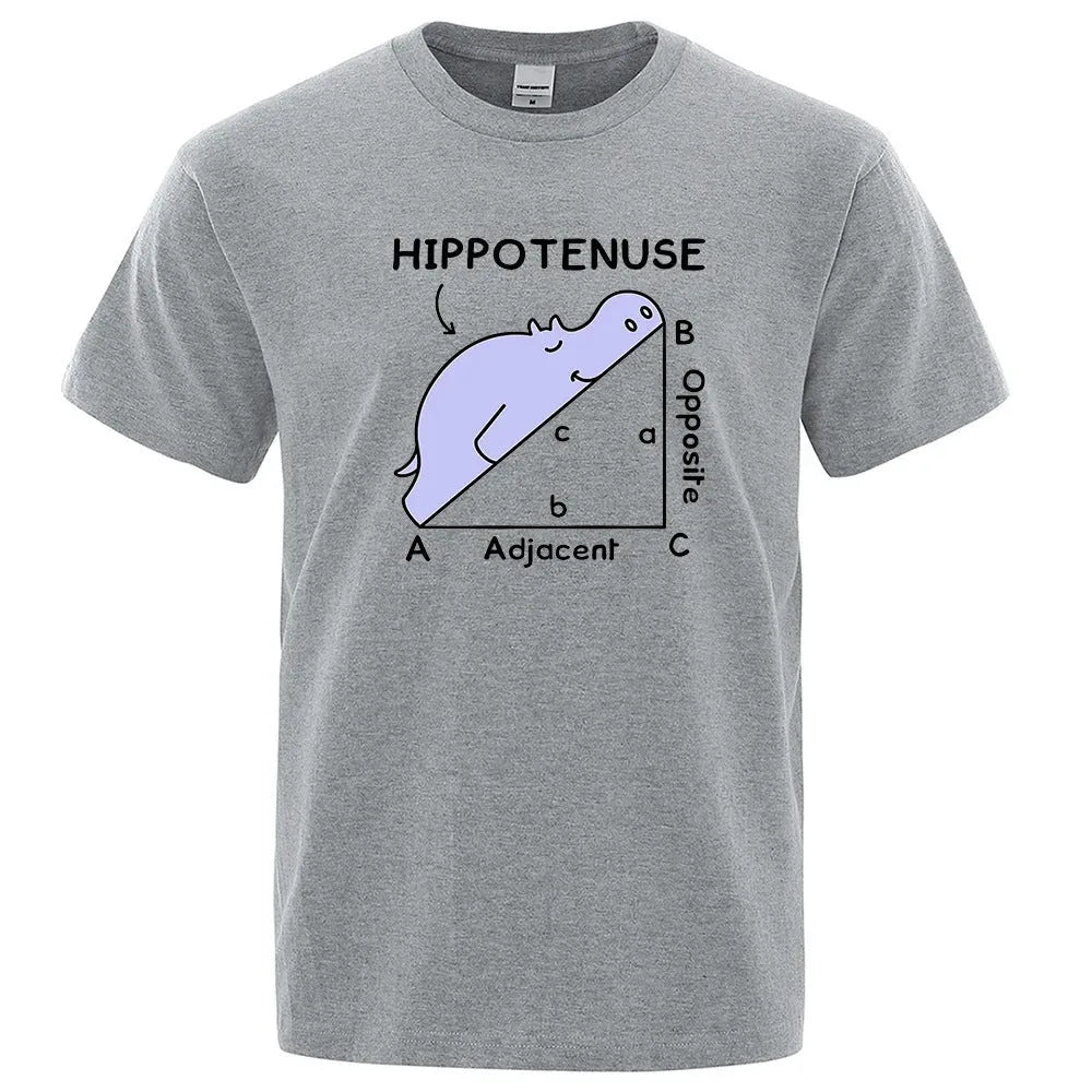 Mathematics humour printed cotton T-shirt showing Hippotenuse Opposite Adjacent design in loose fit with regular sleeves
