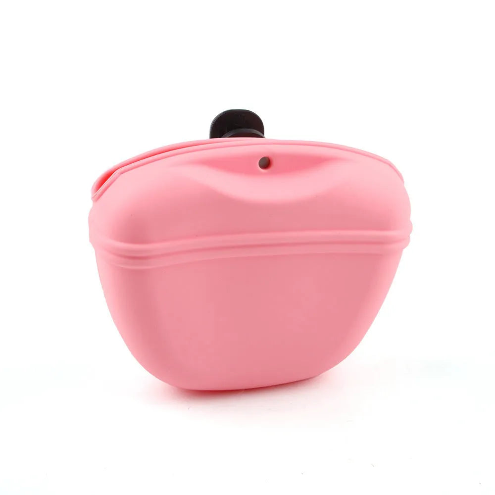 Silicone dog training treat pouch with clip and magnetic closure in assorted colours
