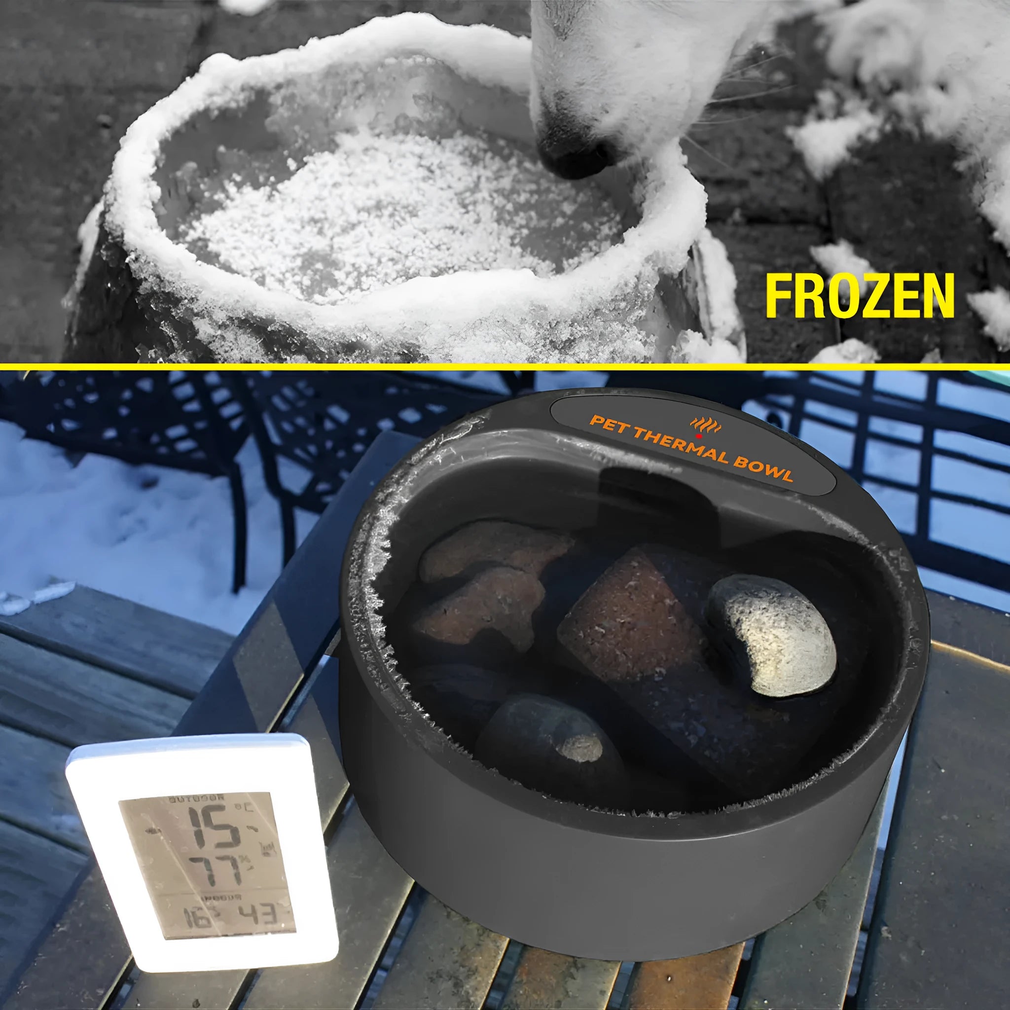 Black ABS pet heating bowl with 2.2L capacity and constant temperature function