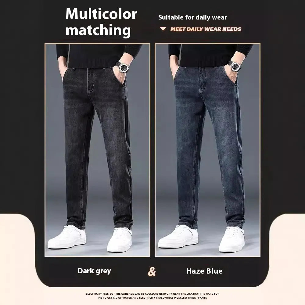 Slim straight casual trousers in black with micro elastic polyester fabric and zipper fly