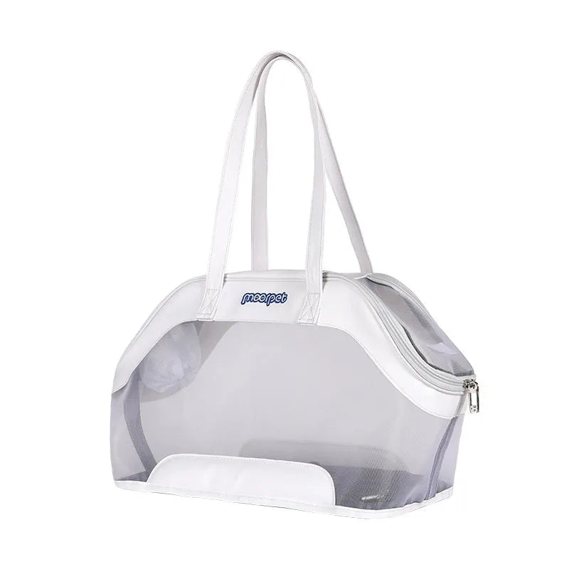 Leather cat outing carry bag with 25 litre capacity in Milan white colour.
