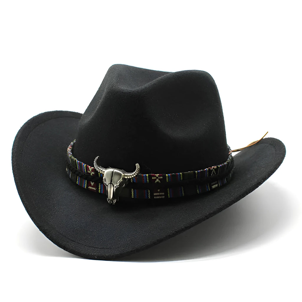 Wool blend Western cowboy hat with wide brim and bell crown in multiple colour options.