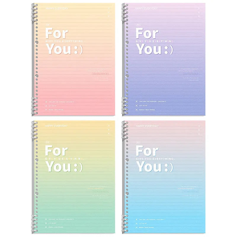 Gradient coloured removable coil notebook with PP cover in green, blue, pink, or purple options