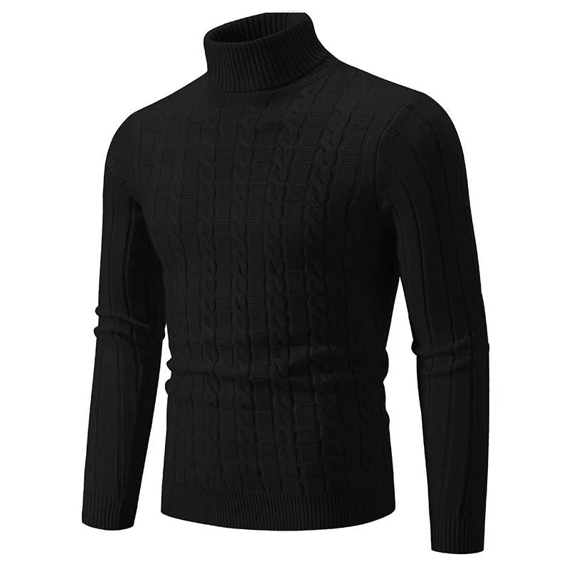 Men's slim fit twist turtleneck pullover in chenille fabric, shown in milky white colour
