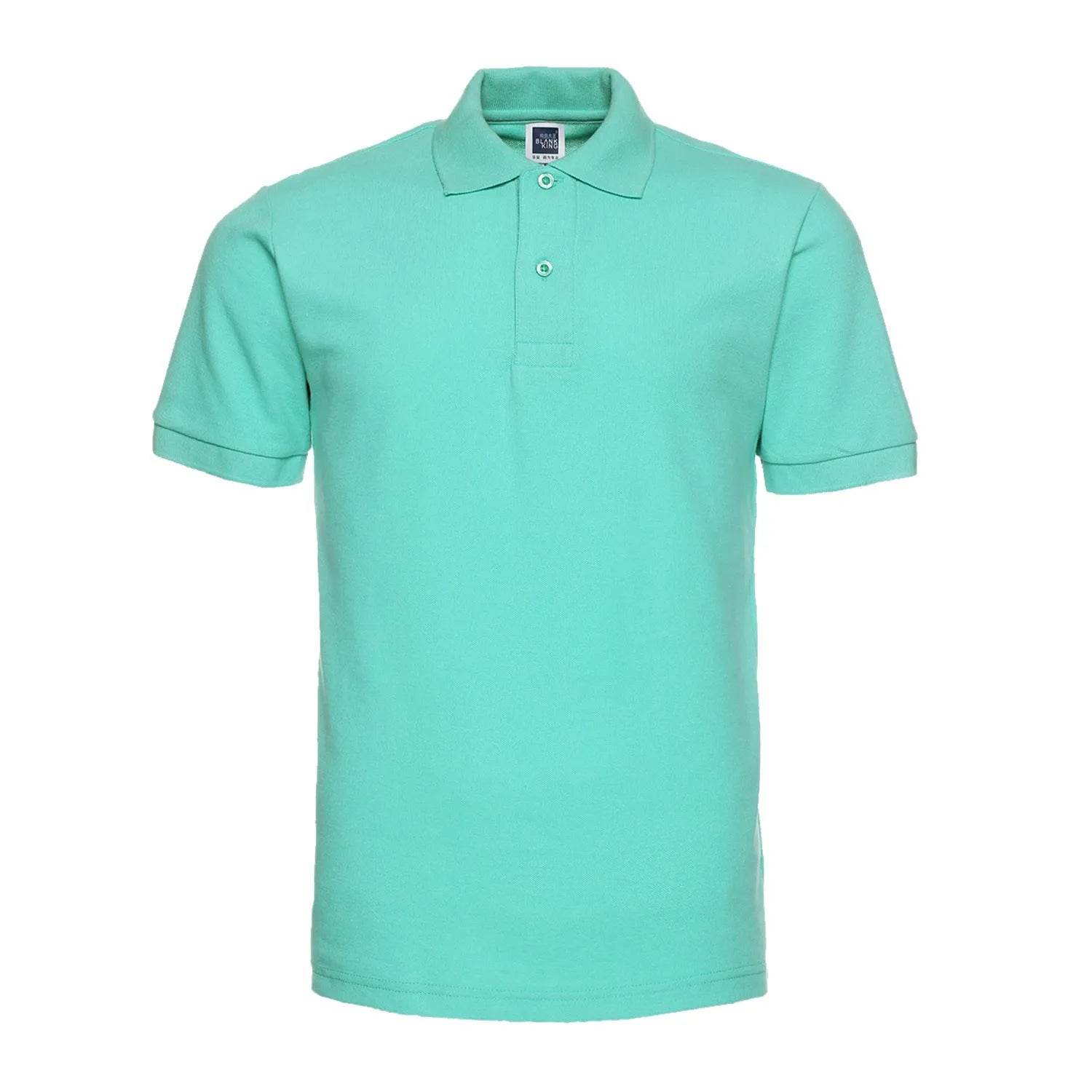Man wearing a solid colour short sleeve polo shirt with a lapel collar in a loose fit.