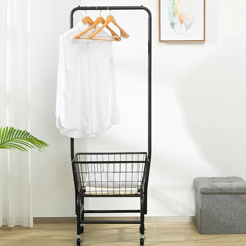 White or black single rod iron pulley storage car for hanging clothes, trousers, or ties.
