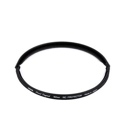 Black circular camera filter protector lens cap for multiple bayonet sizes on a camera lens.