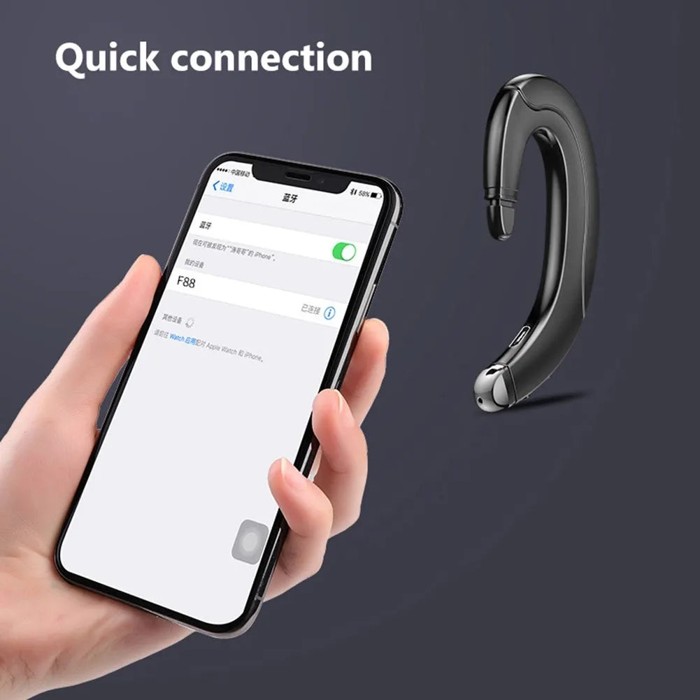 Single ear Bluetooth headset with out-of-ear mounted design in black, blue, or red colour options