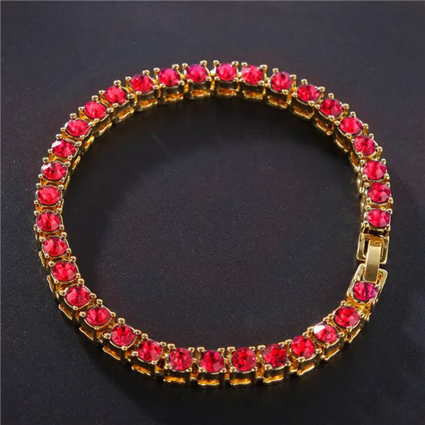 Men's geometric chain link bracelet with single row of rhinestones in multiple colour options