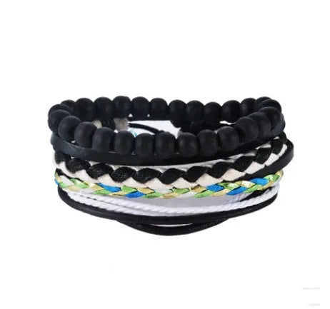 Handmade leather wrap bracelet with wooden beads and adjustable closure for men and women