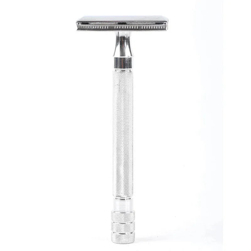 Traditional manual pogonotomy metal scraper with natural bristle beard brush grooming set