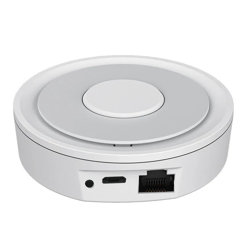 White square ZigBee smart home gateway with status light, measuring 78mm.
