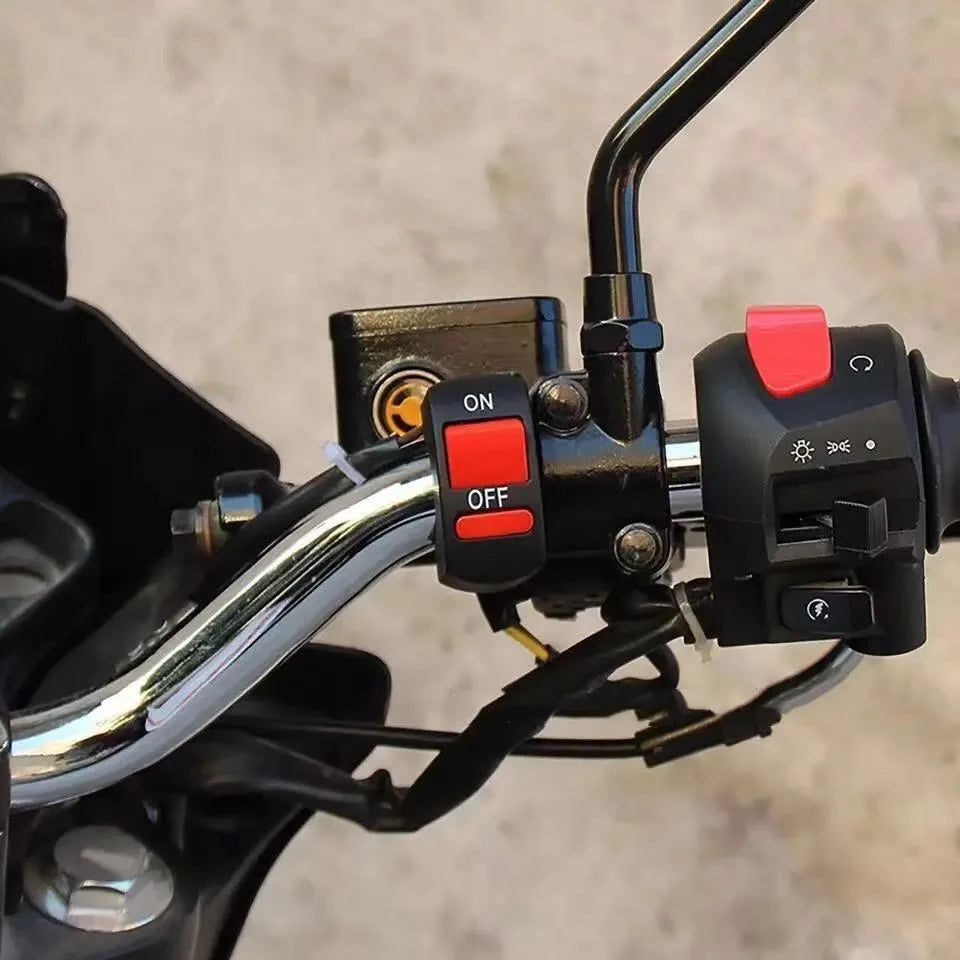 Black motorcycle handlebar switch with 22mm upper width and 50cm copper wire cord