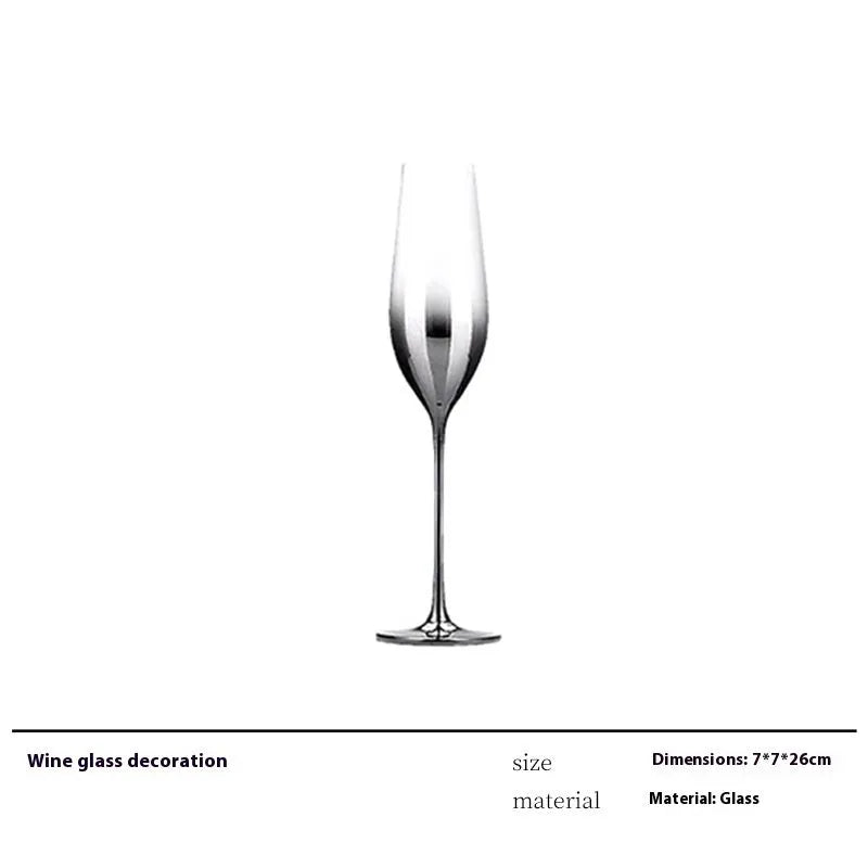 Glass wine accessories set with champagne flutes red wine glasses ice bucket and stainless steel ornaments on table