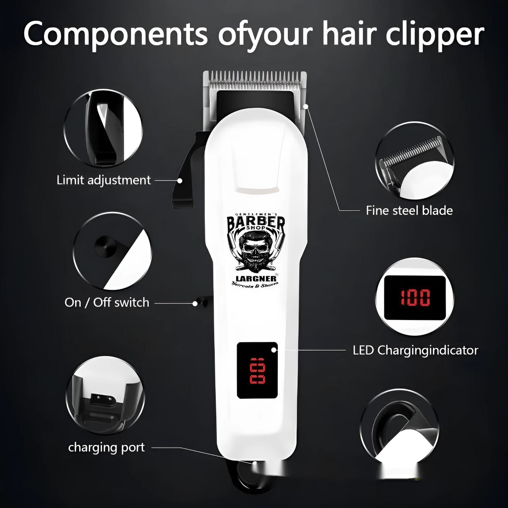 Rechargeable stainless steel hair clipper with 4-in-1 attachment suit and USB charging cable