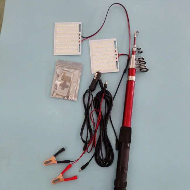 White LED fishing rod light with telescopic pole and remote control for outdoor night fishing and camping