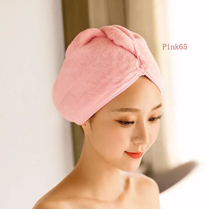 Women's microfiber hair dryer cap in pink on a plain background, 60x25cm absorbent wrap