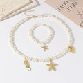 Haima handmade shell necklace starfish bracelet set with alloy pearl chain silver tone unisex