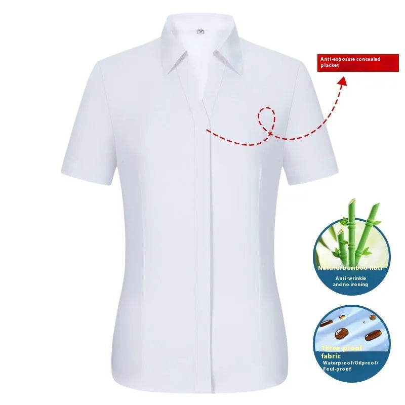 Men's slim fit waterproof bamboo fibre dress shirt with square collar and long sleeves.