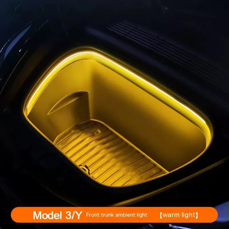 Tesla Model 3 and Y front backup box ambient lighting kit with soft silicone light bar in choice of colours