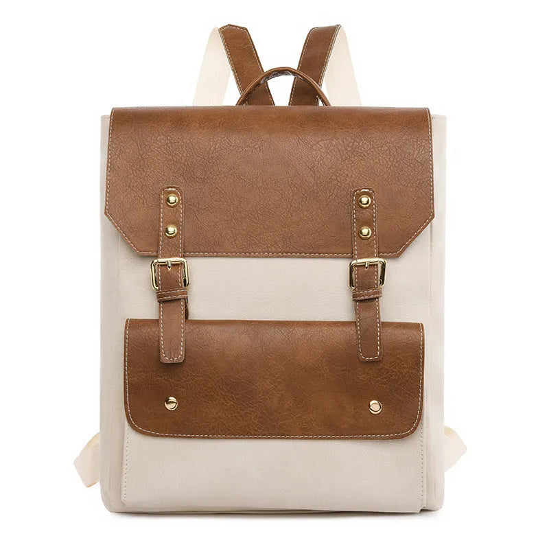 Soft Korean style retro backpack in black, brown, creamy white, or dark brown colours with ventilation features