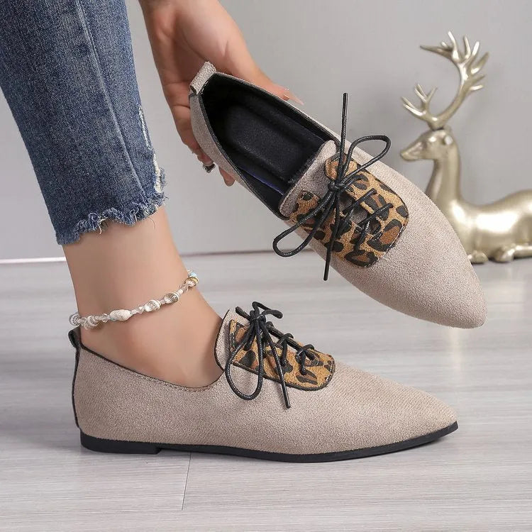 Beige leopard print pointed toe court shoes with artificial PU upper and rubber sole