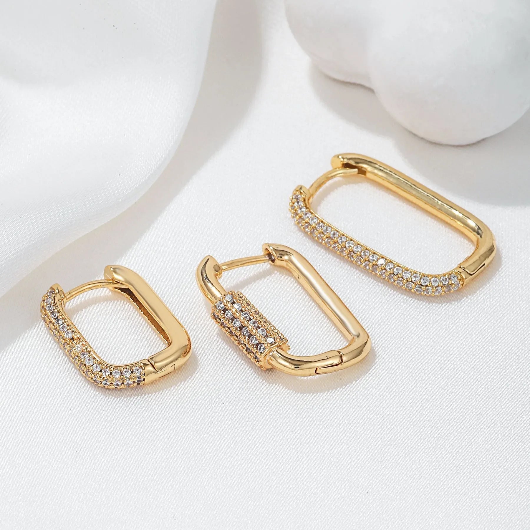 Geometric zircon ear clip three-piece set in copper with square design and European American style