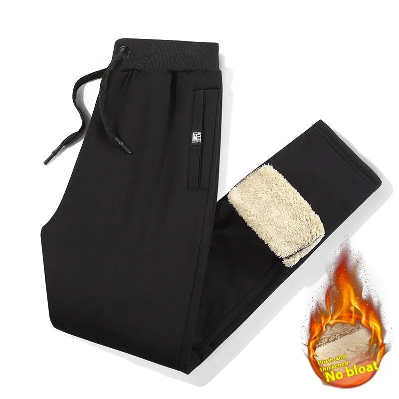 Men's black and grey fleece-lined cotton track pants with mid waist design